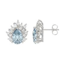 Load image into Gallery viewer, 14K WHITE GOLD CRAFTED WITH 18K YELLOW GOLD BACK PLATE 1 1/4CT ROUND/BLUE PEAR/BAGUETTE DIAMOND LADIES EARRINGS
