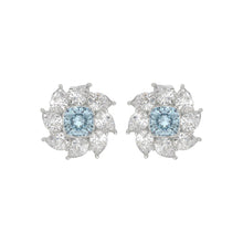 Load image into Gallery viewer, 14K WHITE GOLD CRAFTED WITH 18K YELLOW GOLD BACK PLATE 2 5/8CT PEAR/BLUE CUSHION DIAMOND LADIES EARRINGS
