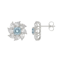 Load image into Gallery viewer, 14K WHITE GOLD CRAFTED WITH 18K YELLOW GOLD BACK PLATE 2 5/8CT PEAR/BLUE CUSHION DIAMOND LADIES EARRINGS
