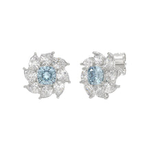 Load image into Gallery viewer, 14K WHITE GOLD CRAFTED WITH 18K YELLOW GOLD BACK PLATE 2 5/8CT PEAR/BLUE CUSHION DIAMOND LADIES EARRINGS
