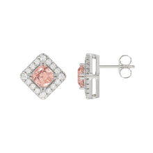 Load image into Gallery viewer, 14K WHITE GOLD CRAFTED WITH 18K YELLOW GOLD BACK PLATE 1 1/4CT ROUND/PINK CUSHION DIAMOND LADIES EARRINGS
