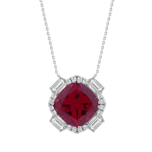 14K WHITE GOLD 1.00CT ROUND/EMERALD/RUBY CUSHION DIAMOND LADIES PENDANT WITH CHAIN