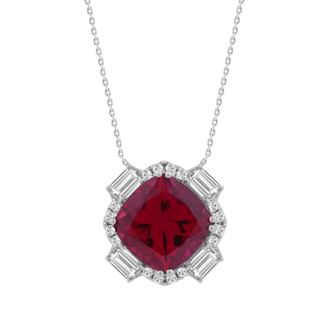 14K WHITE GOLD 1.00CT ROUND/EMERALD/RUBY CUSHION DIAMOND LADIES PENDANT WITH CHAIN