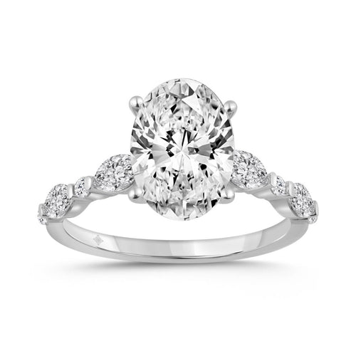 14K WHITE GOLD 4.00CT ROUND/OVAL/MARQUISE DIAMOND LADIES RING (CENTER STONE OVAL DIAMOND 3 1/2CT)