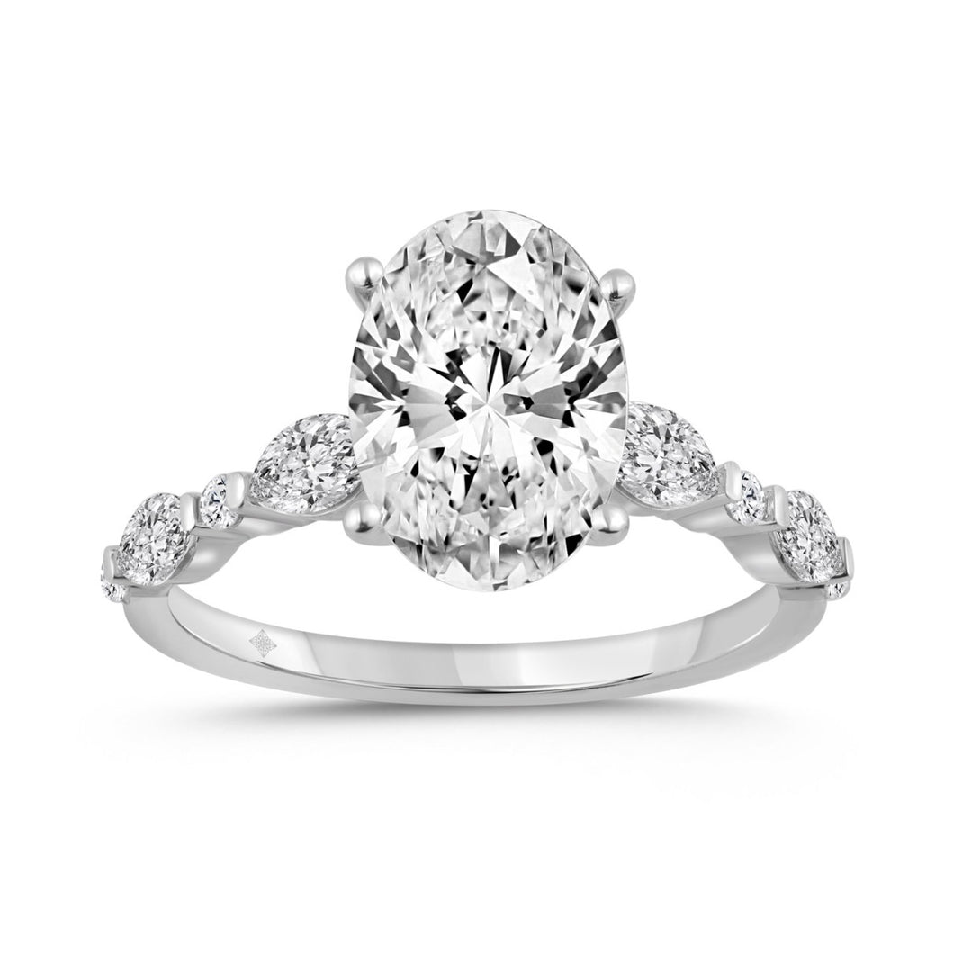 14K WHITE GOLD 4.00CT ROUND/OVAL/MARQUISE DIAMOND LADIES RING (CENTER STONE OVAL DIAMOND 3 1/2CT)