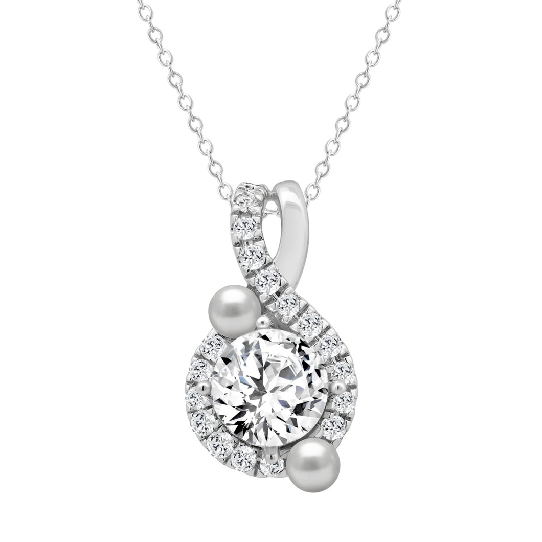 14K WHITE GOLD 1 1/4CT ROUND/PEARL DIAMOND LADIES PENDANT WITH CHAIN