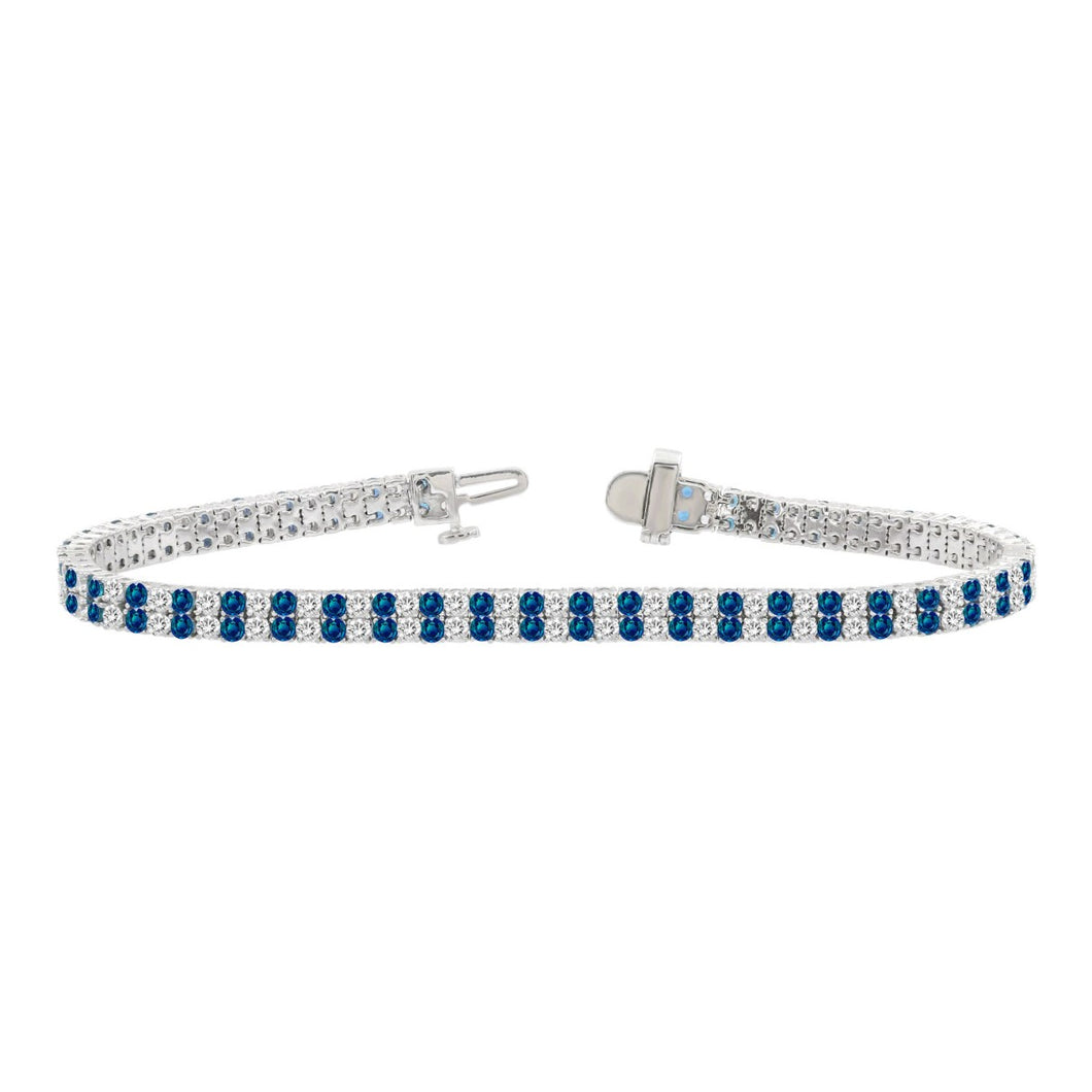 14K WHITE GOLD 5 3/4CT ROUND/ROUND BLUE SAPPHIRE DIAMOND LADIES BRACELET