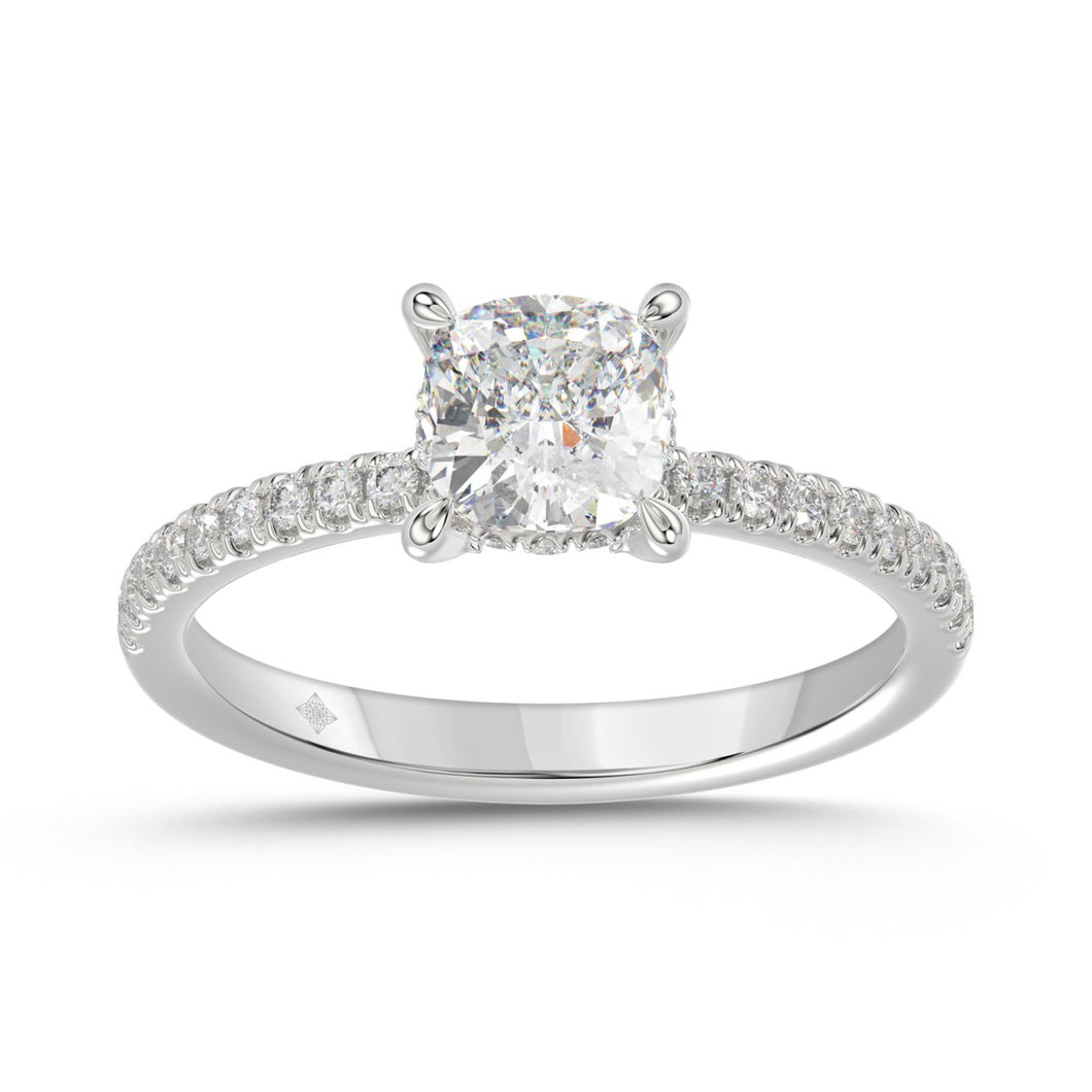 14K WHITE GOLD 1 3/4CT ROUND/CUSHION DIAMOND LADIES RING (CENTER STONE CUSHION DIAMOND 1 1/2CT)