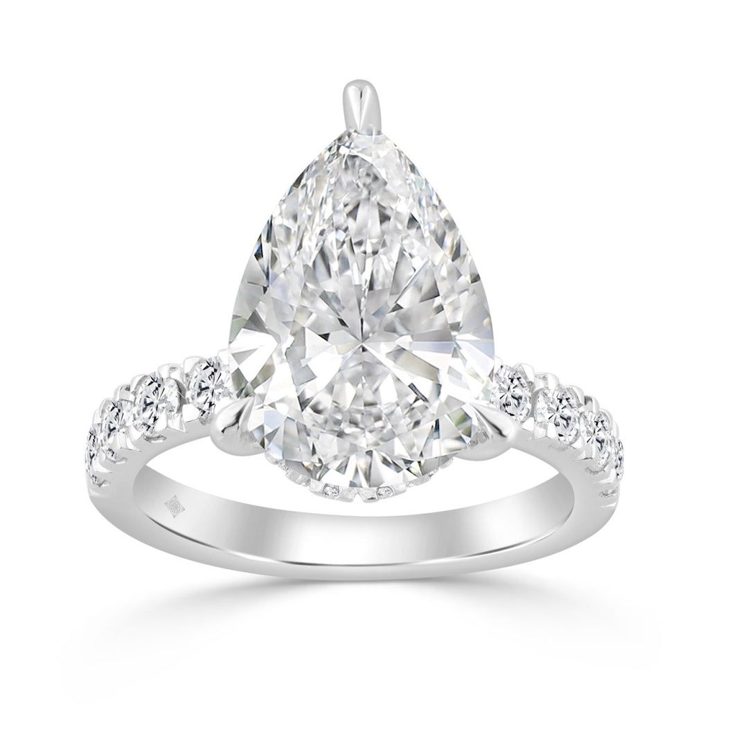 14K WHITE GOLD 3 1/2CT ROUND/PEAR DIAMOND LADIES RING (CENTER STONE PEAR DIAMOND 3CT)