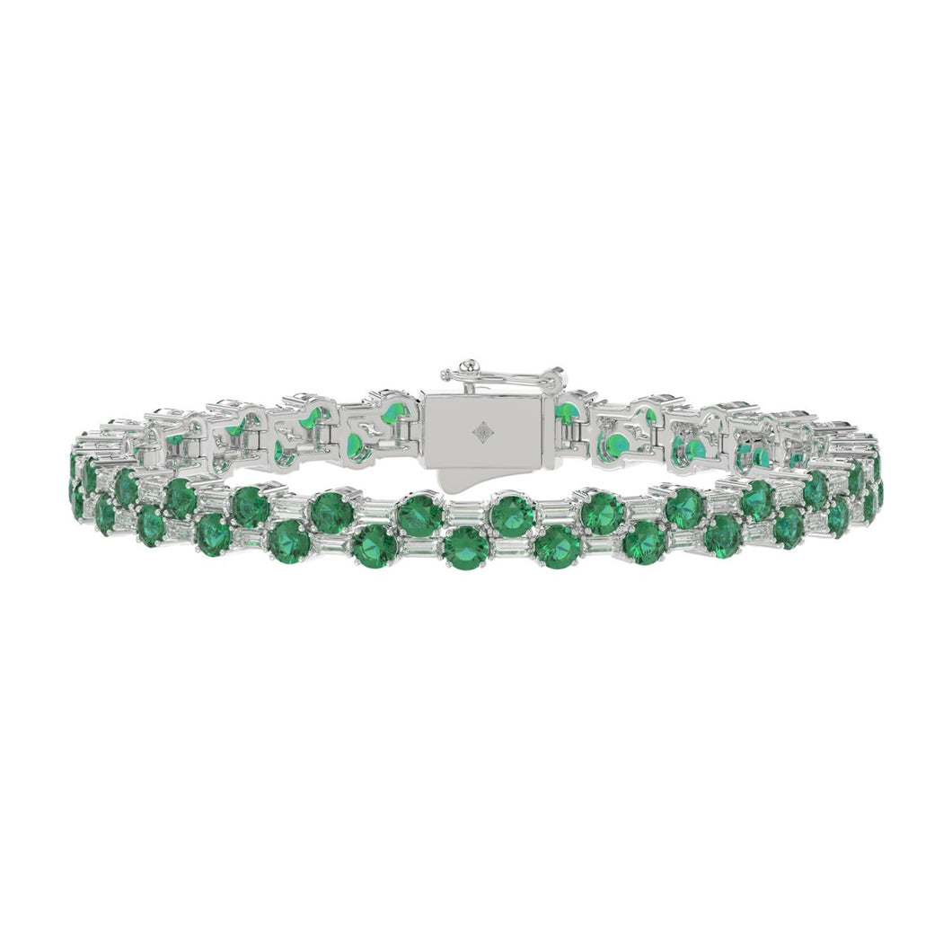 14K WHITE GOLD 8.00CT BAGUETTE/ROUND DIAMOND LADIES BRACELET (GREEN EMERALD ROUND DIAMOND 6 5/8CT)