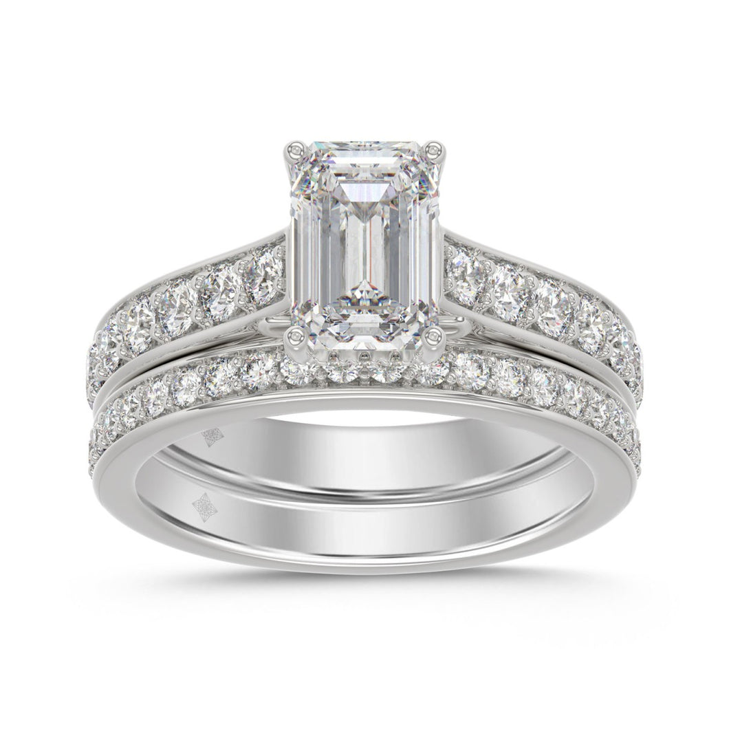 14K WHITE GOLD 2 1/2CT ROUND/EMERALD DIAMOND LADIES BRIDAL SET (CENTER STONE EMERALD DIAMOND 1 5/8CT)