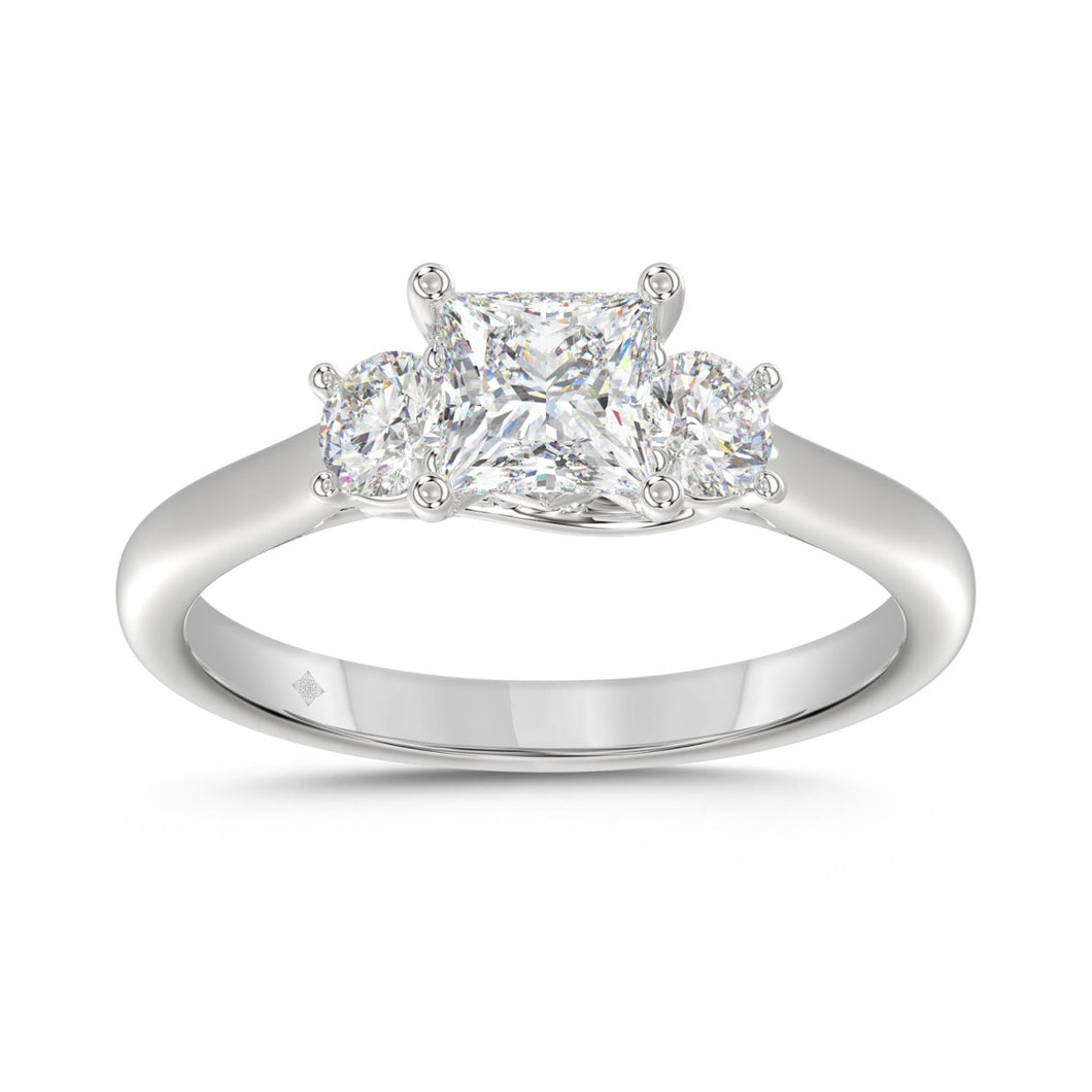 14K WHITE GOLD 1.00CT PRINCESS/ROUND DIAMOND LADIES RING (CENTER STONE PRINCESS DIAMOND 3/4CT)