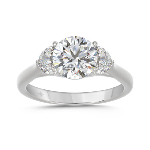 14K WHITE GOLD 2 5/8CT ROUND/HALFMOON DIAMOND LADIES RING (CENTER STONE ROUND DIAMOND 2CT)