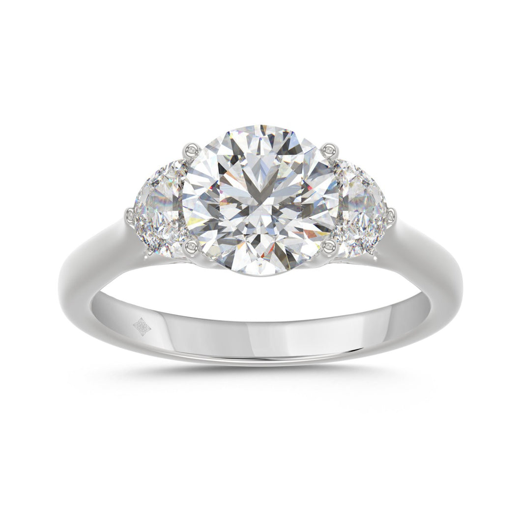14K WHITE GOLD 2 5/8CT ROUND/HALFMOON DIAMOND LADIES RING (CENTER STONE ROUND DIAMOND 2CT)