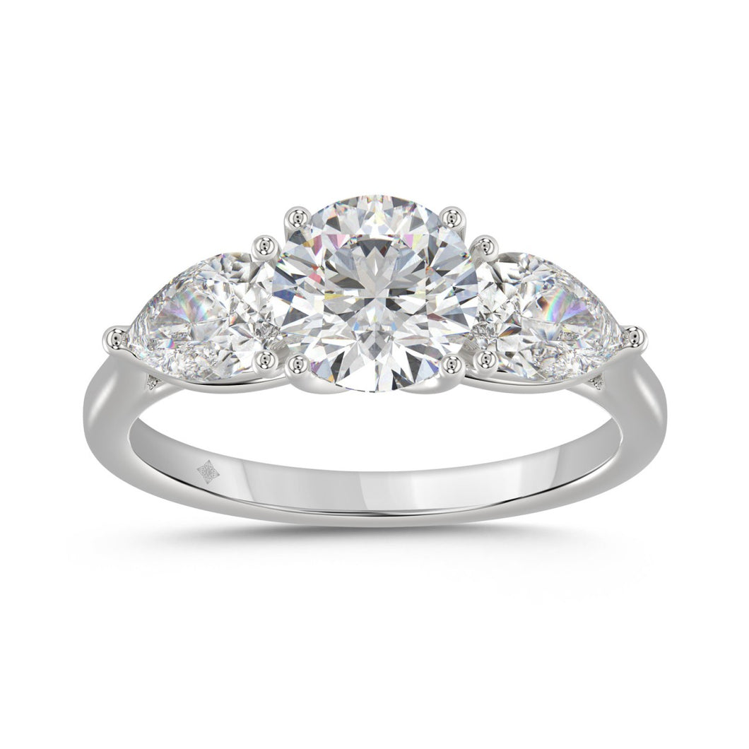 14K WHITE GOLD 2 1/3CT ROUND/PEAR DIAMOND LADIES RING (CENTER STONE ROUND DIAMOND 1 1/4CT)