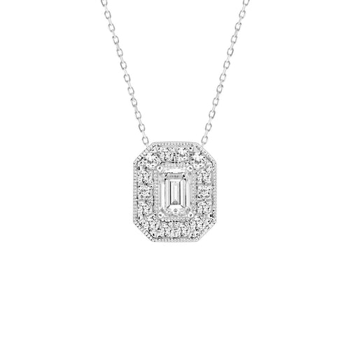 14K WHITE GOLD 1.00CT ROUND/EMERALD DIAMOND LADIES PENDANT (CENTER STONE EMERALD DIAMOND 3/4CT)