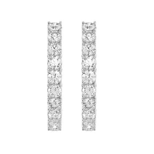 LADIES HOOP EARRINGS 7CT ROUND DIAMOND 14K WHITE GOLD