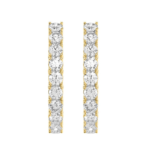 LADIES HOOP EARRINGS 7CT ROUND DIAMOND 14K YELLOW GOLD