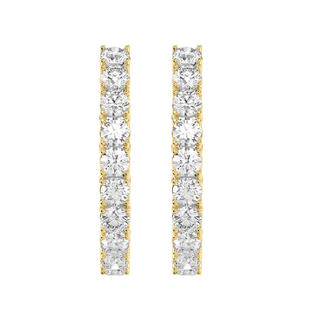LADIES HOOP EARRINGS 7CT ROUND DIAMOND 14K YELLOW GOLD