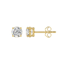 Load image into Gallery viewer, LADIES SOLITAIRE EARRINGS 1CT ROUND DIAMOND 14K YELLOW GOLD
