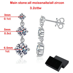 925 sterling silver moissanite drop earrings with brilliant round cut