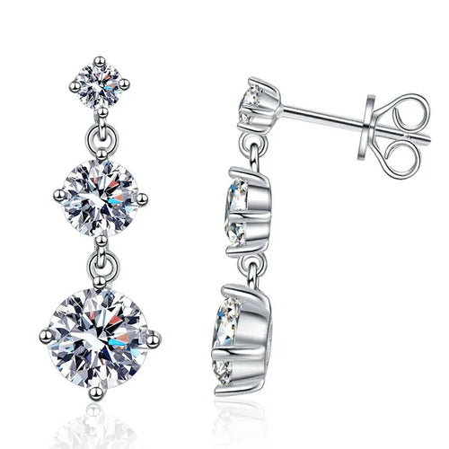 Moissanite drop earrings 3.2CT VVS1 925 silver long tassel design