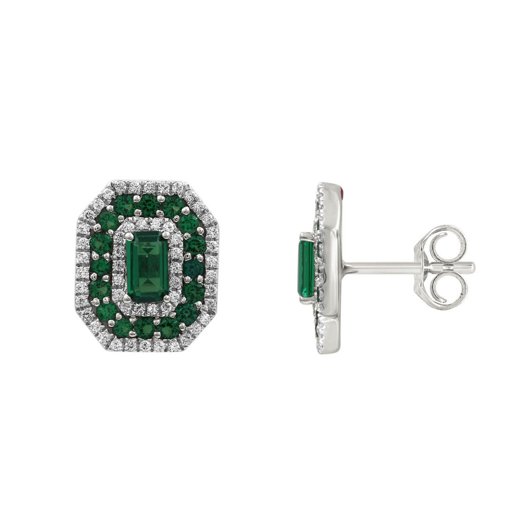 18K White Gold 0.90CT Natural Emerald & Diamond Ladies Earrings