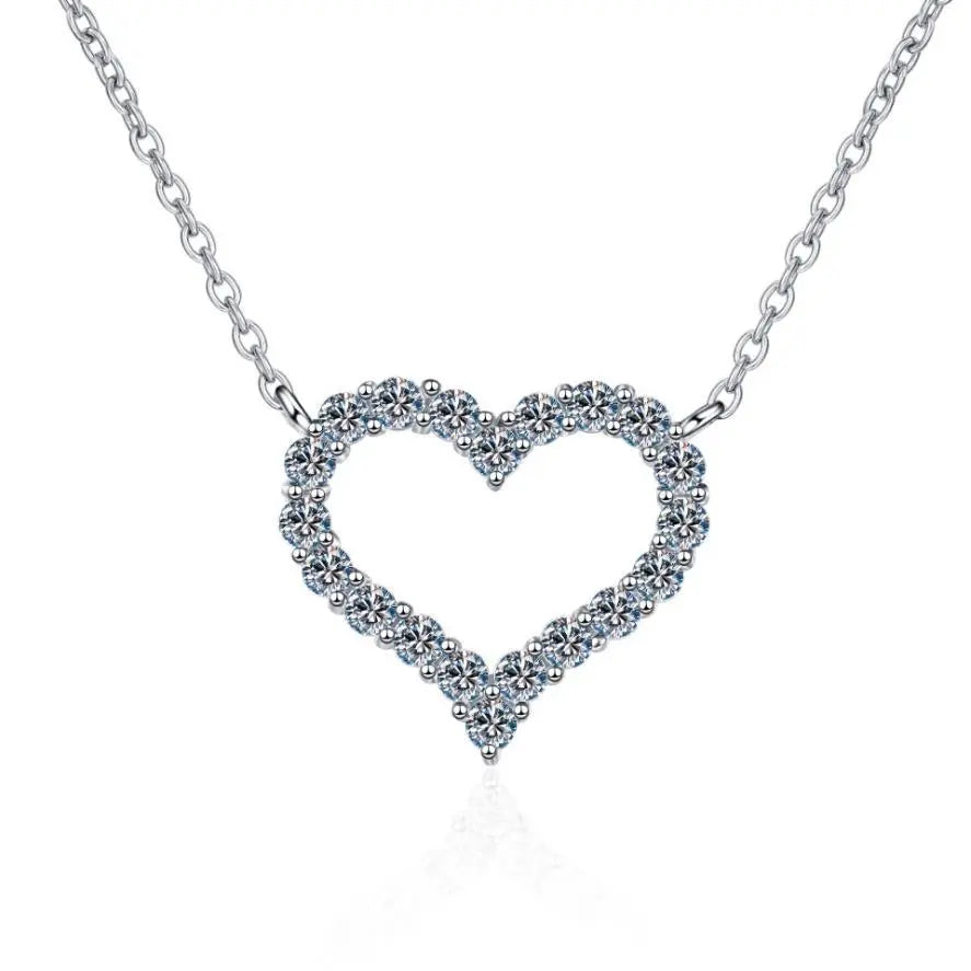 Moissanite Heart Necklace 0.3CT to 2CT for Women 925 Silver Diamonds Pendant