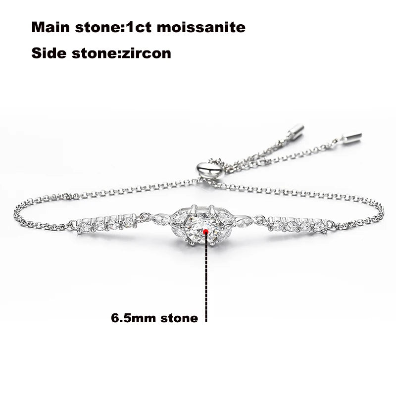 Moissanite 1CT Bracelets for Women Adjustable Bracelet Girls Birthday