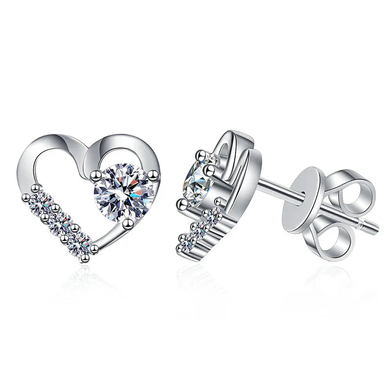 Moissanite Heart D Color 4mm Stud Earrings for 925 Silver Women With zircon Classic