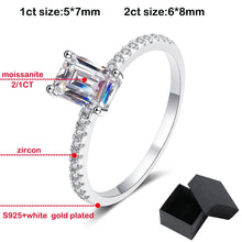 Load image into Gallery viewer, Moissanite 1CT 2CT Emerald Cut Diamond Ring with side zircon stones for Women Sparkly Halo Wedding
