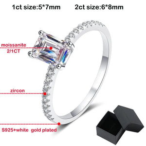 Moissanite 1CT 2CT Emerald Cut Diamond Ring with side zircon stones for Women Sparkly Halo Wedding