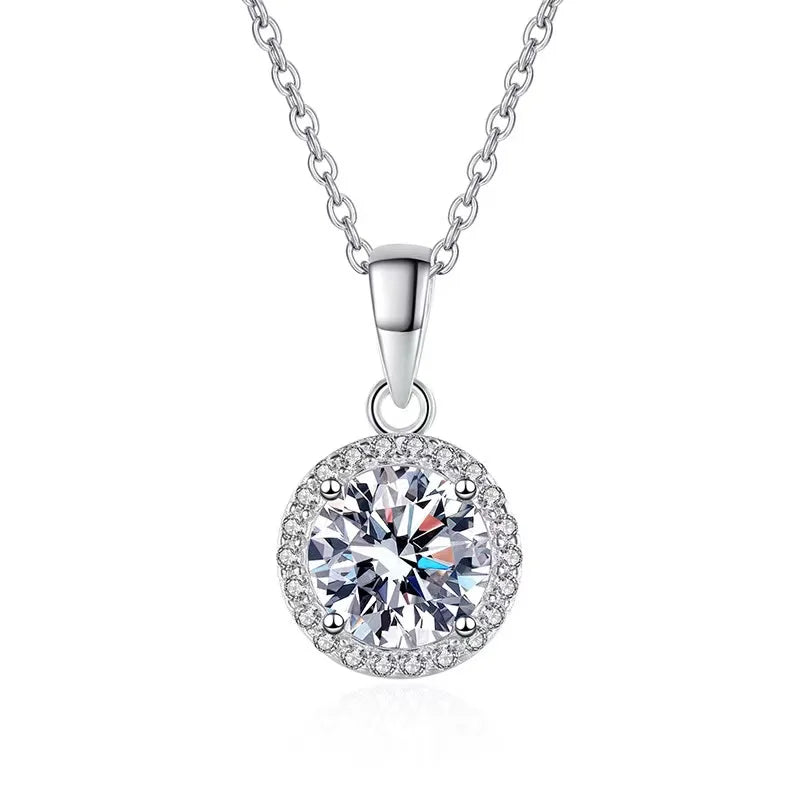 Moissanite 0.3CT 05CT 1CT Round  Pendant for Women Sparkling Diamond Necklace 6.5mm Stone