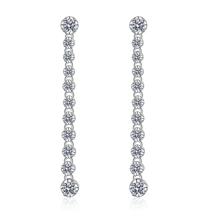 Moissanite 1.18cttw Drop Earrings for Women Long Tassels Sparkling Full Diamond