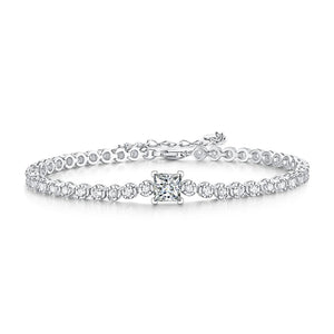 Moissanite 1CT Princess Cut Tennis Bracelets for Women Halo Wedding Jewelry