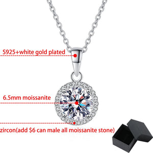 Moissanite 0.3CT 05CT 1CT Round  Pendant for Women Sparkling Diamond Necklace 6.5mm Stone