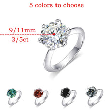 Load image into Gallery viewer, Color Moissanite 5CT 3CT Green Red Black Gray Diamond 925 Silver Engagement Ring
