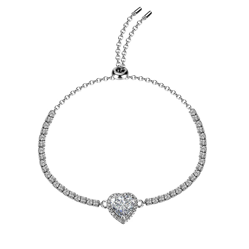 Moissanite 1CT 2CT Heart Cut Tennis Bracelet for Women