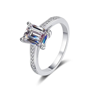 Moissanite 1CT and 2CT Emerald Cut Ring for Women Sparkly Halo Lab Diamond wirh zircon Wedding