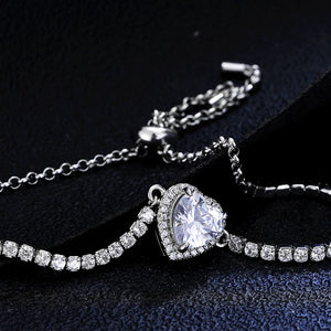 Moissanite 1CT 2CT Heart Cut Tennis Bracelet for Women