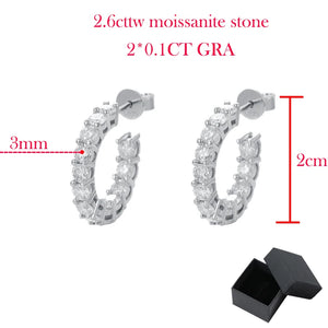 Moissanite 2.6ct Hoop Earrings for Women Sparkling Full Diamond Jewelry Wholesale