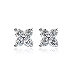 Moissnaite 0.8CTTW Stud Earrings for Women 4 Stones Classic 925 Silver