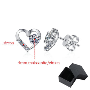 Moissanite Heart D Color 4mm Stud Earrings for 925 Silver Women With zircon Classic