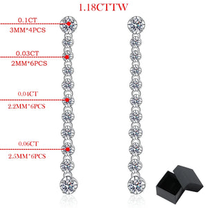 Moissanite 1.18cttw Drop Earrings for Women Long Tassels Sparkling Full Diamond