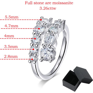 Moissanite 3.26CT Ring for Women 10 Gems Diamond 925 Silver Wedding Band Jewelry