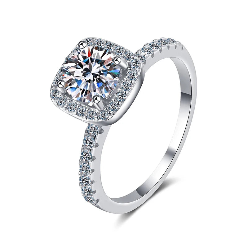 Moissanite 0.5CT, 1CT, 2CT and Zircon Engagement Plated Ring for Women Wedding Band